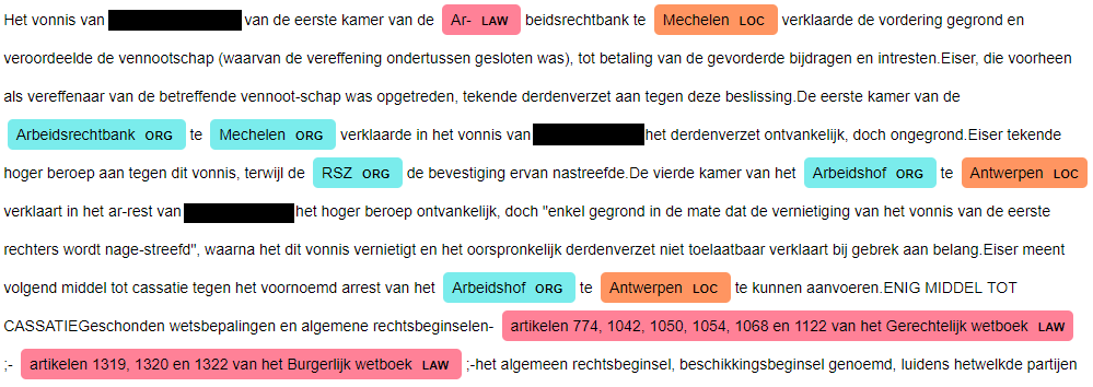 Entity Recognition van locaties, organisaties en wetsverwijzingen op een juridisch document