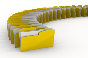 Yellow computer folder on white background. Isolated 3d image